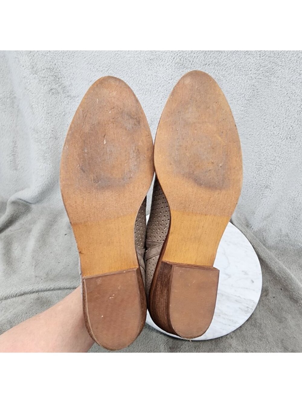 BP Shoes Womens Size 8.5 Tan Perforated Faux Leather Ankle Booties - Picture 7 of 11